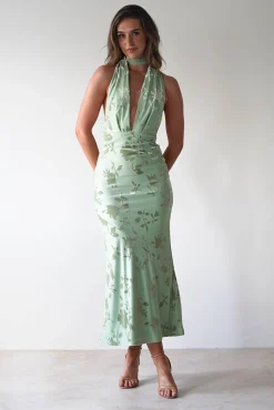 Fashion Tara Floral Jacquard Maxi Dress | Light Green Mittellange Kleider|Midi-kleider