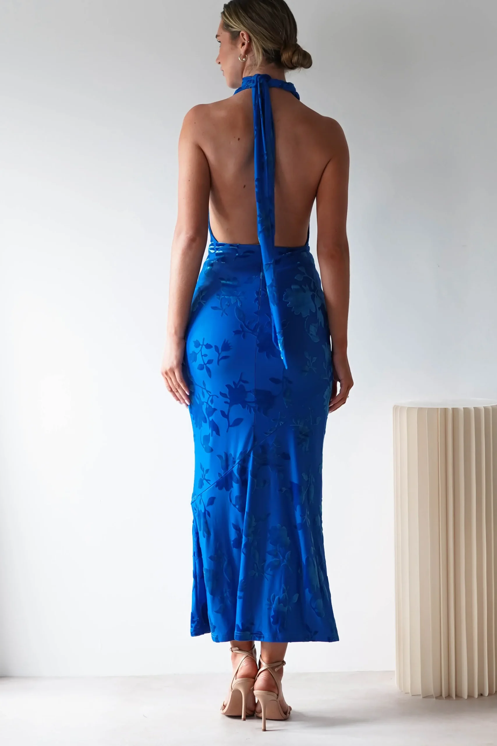 Clearance Tara Floral Jacquard Maxi Dress | Royal Blue Lange Kleider|Maxikleider