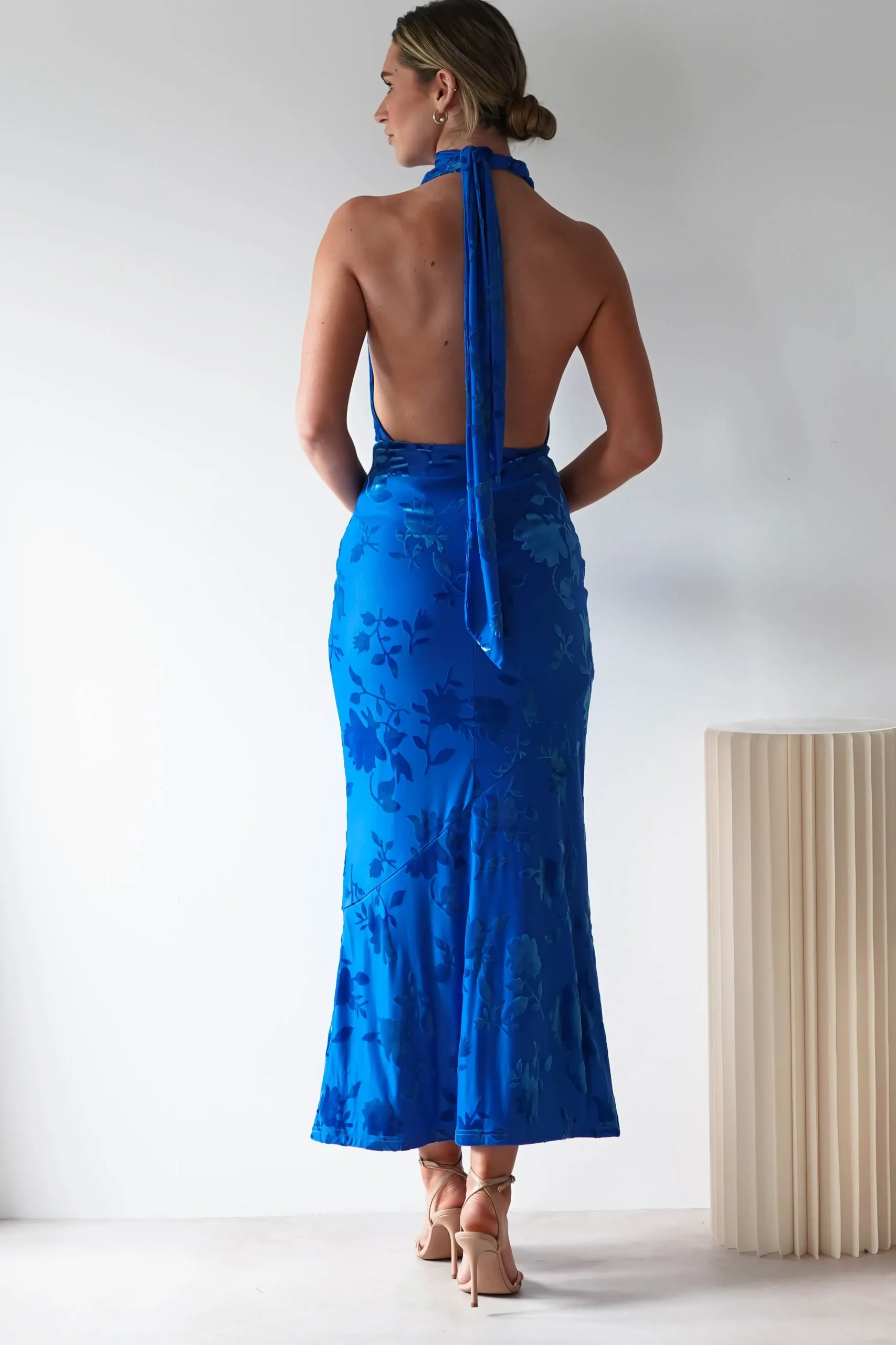 Clearance Tara Floral Jacquard Maxi Dress | Royal Blue Lange Kleider|Maxikleider