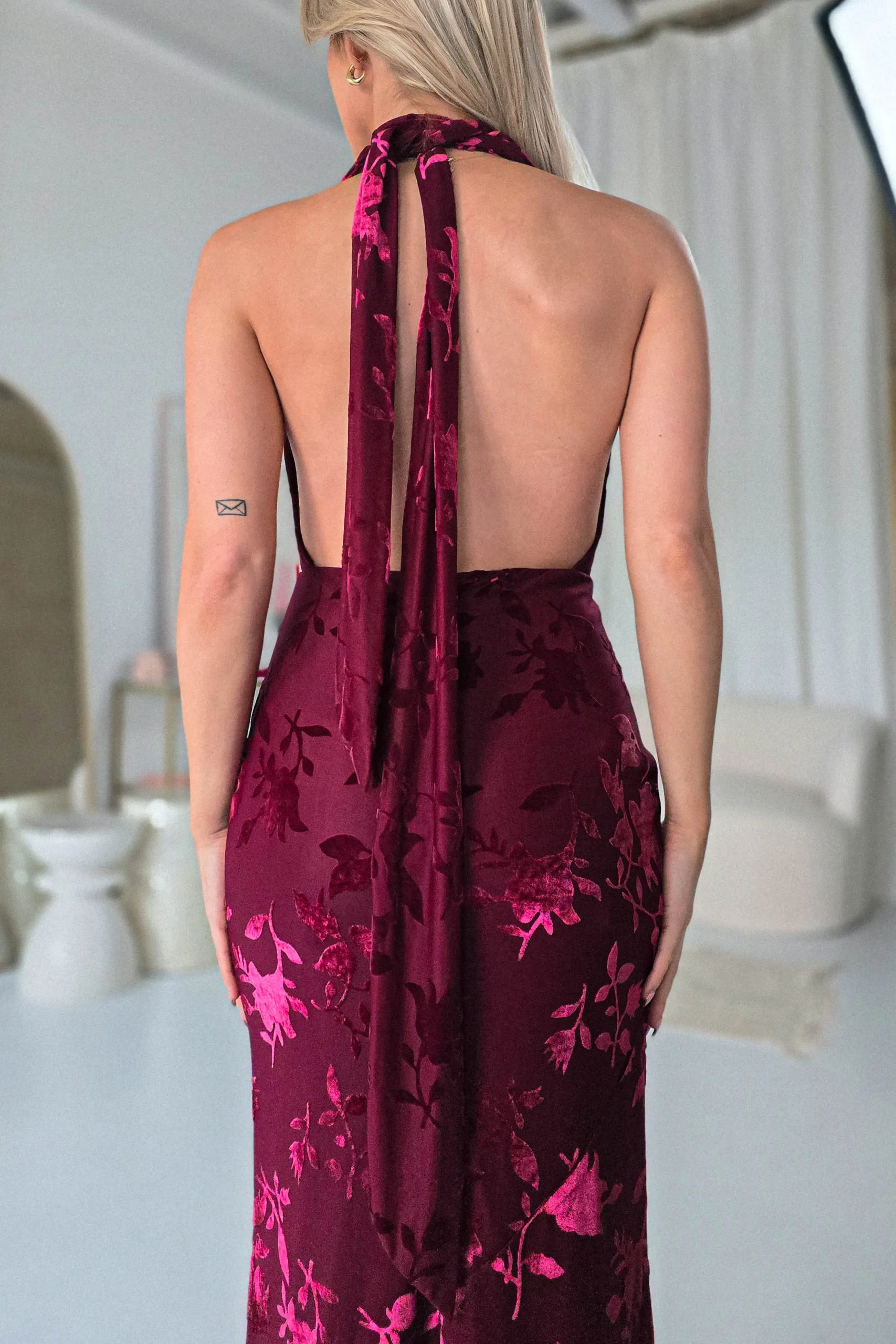 Clearance Tara Floral Jacquard Maxi Dress | Wine Lange Kleider|Maxikleider
