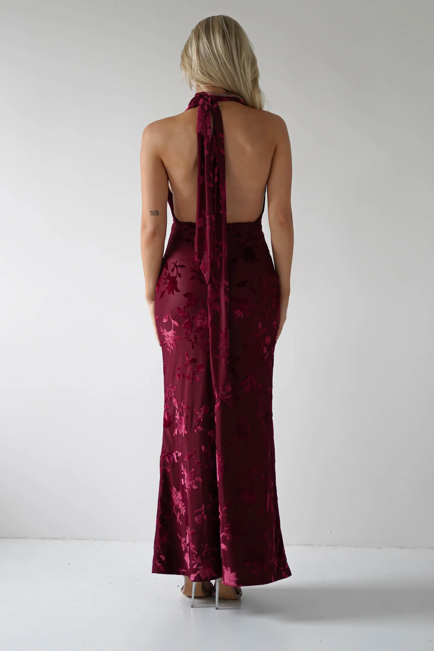 Clearance Tara Floral Jacquard Maxi Dress | Wine Lange Kleider|Maxikleider