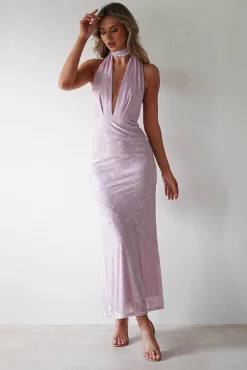 Fashion Tara Floral Jacquard Maxi Dress | Light Lilac Lange Kleider|Maxikleider