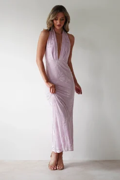 Fashion Tara Floral Jacquard Maxi Dress | Light Lilac Lange Kleider|Maxikleider