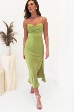 Sale Tegan Satin Midi Dress | Lime Mittellange Kleider|Midi-kleider