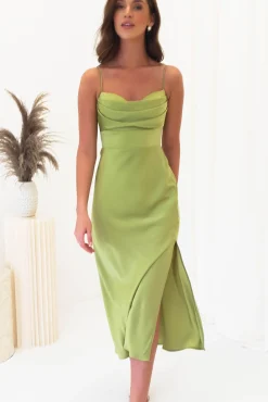 Sale Tegan Satin Midi Dress | Lime Mittellange Kleider|Midi-kleider