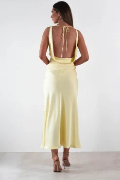 Hot Thea Mesh Midriff Soft Satin Maxi Dress | Yellow Lange Kleider|Maxikleider