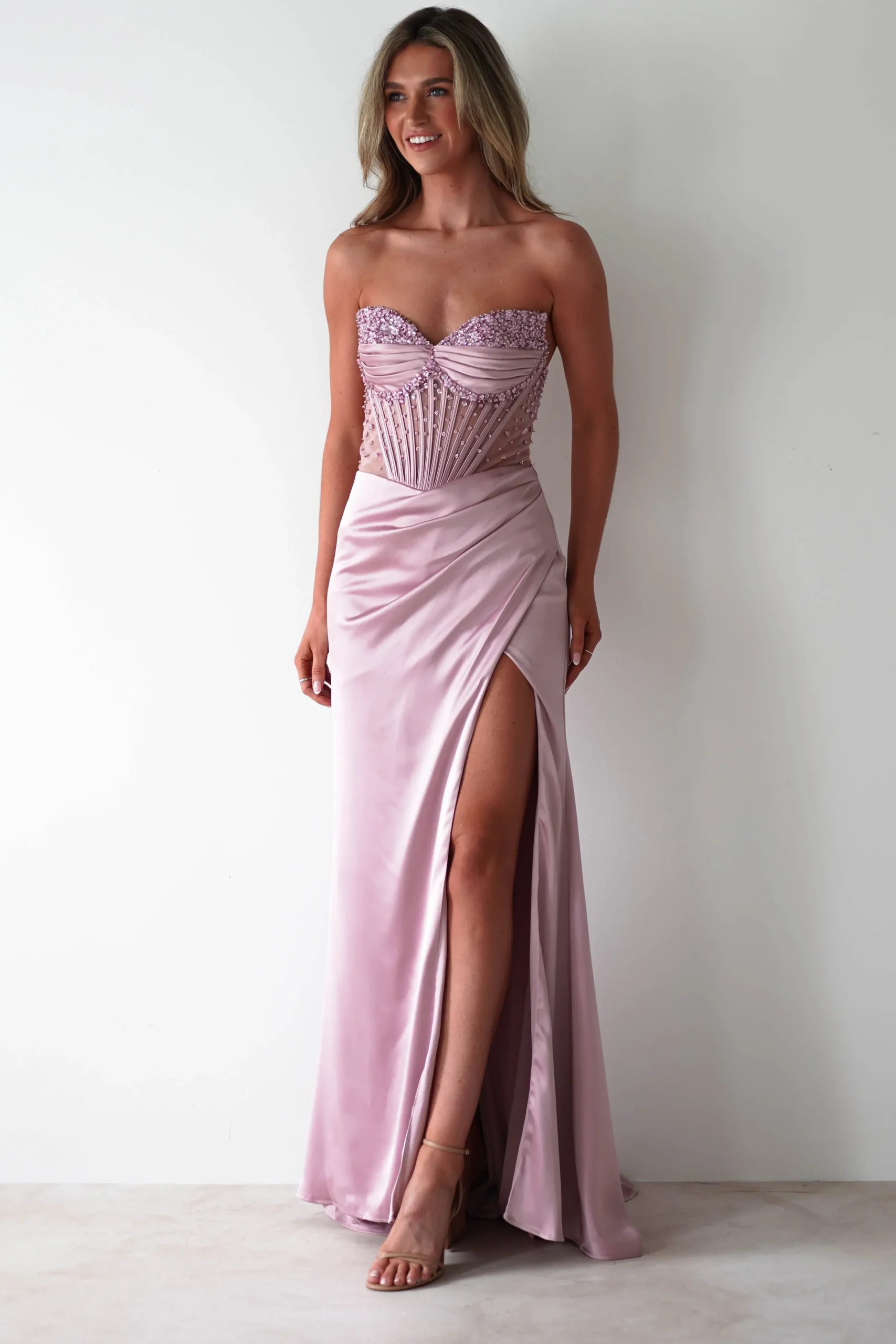 New Theodora Strapless Embellished Gown | Mauve Sommerkleider|Sommerkleider