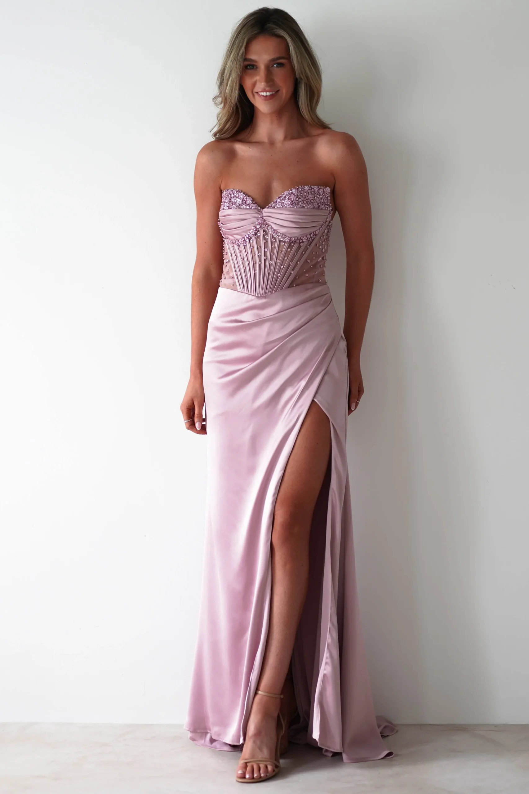 New Theodora Strapless Embellished Gown | Mauve Sommerkleider|Sommerkleider