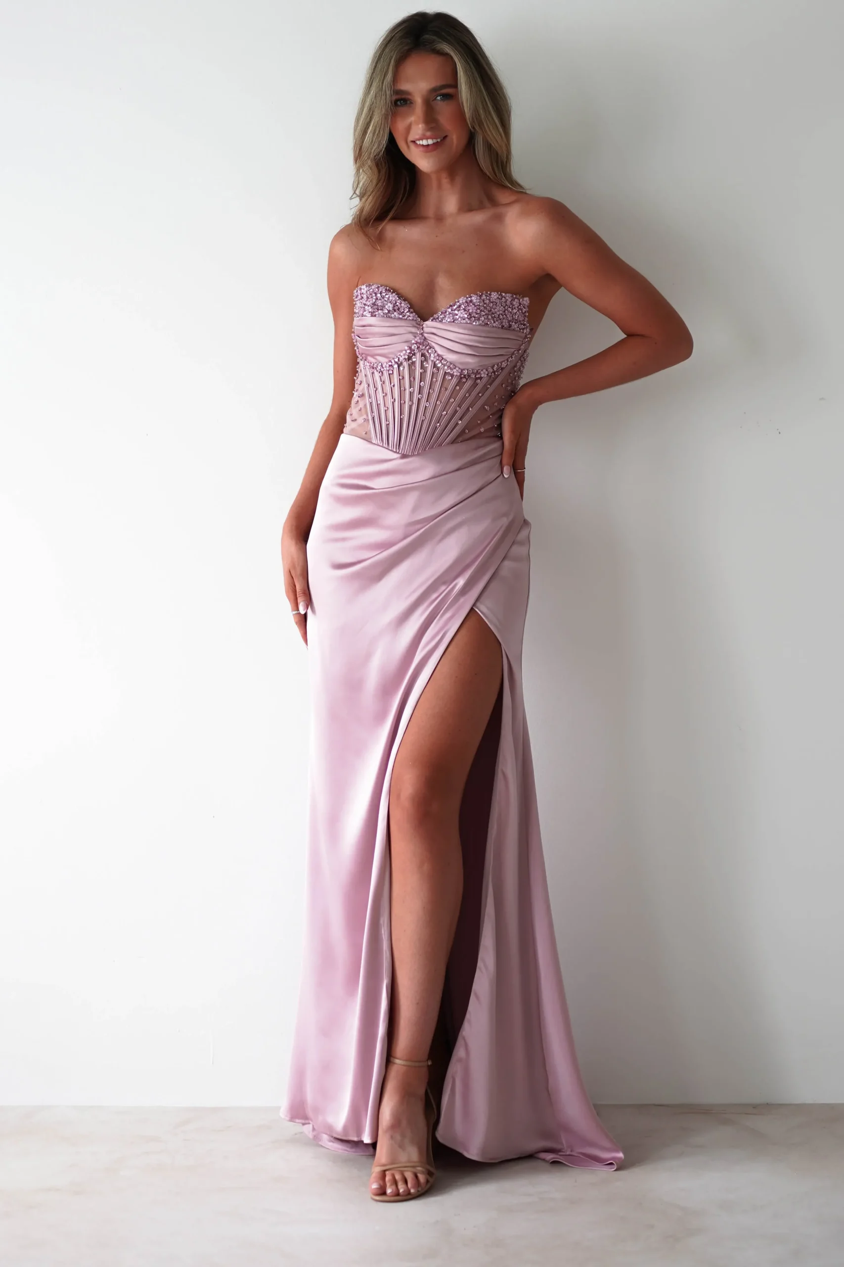 New Theodora Strapless Embellished Gown | Mauve Sommerkleider|Sommerkleider