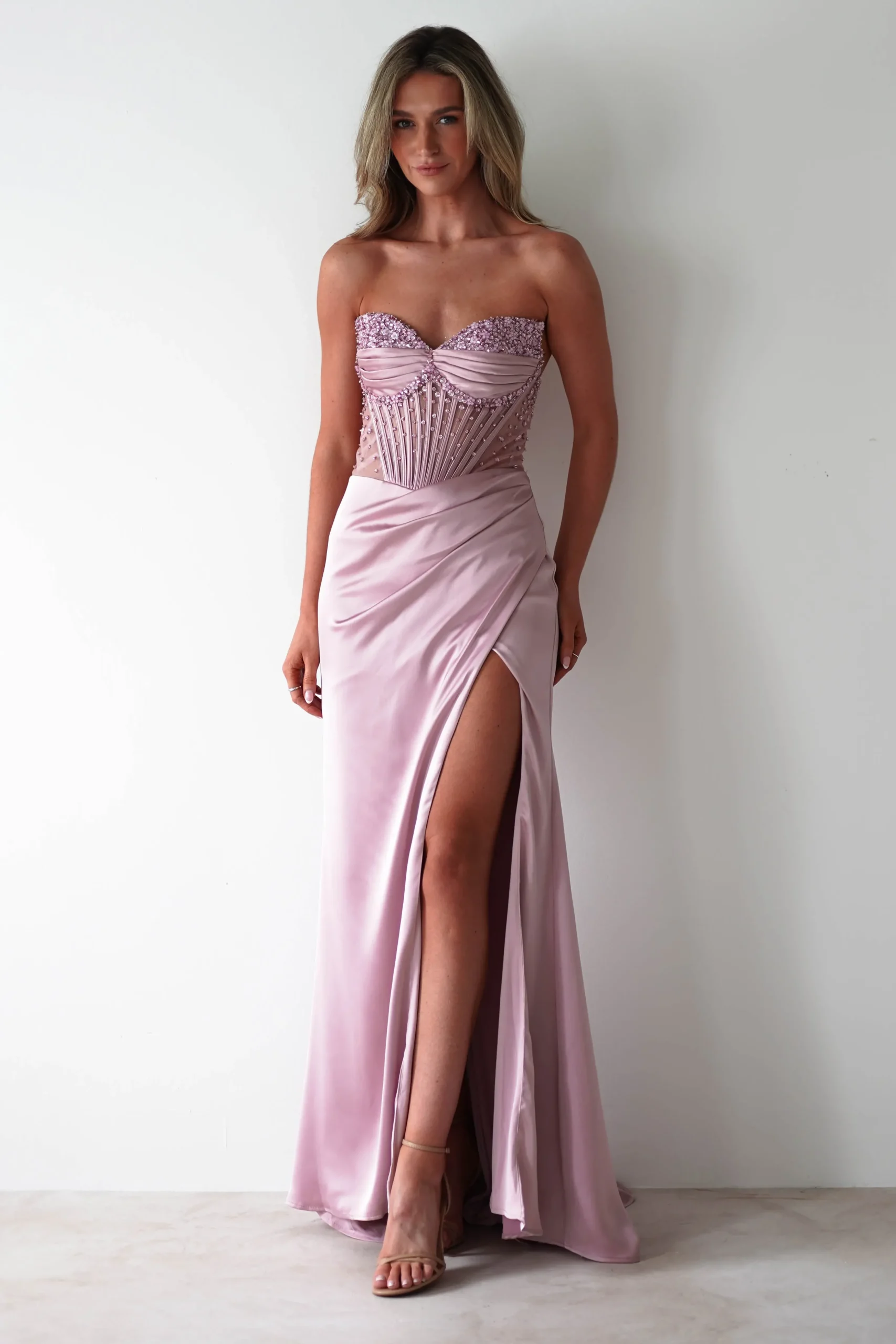 New Theodora Strapless Embellished Gown | Mauve Sommerkleider|Sommerkleider