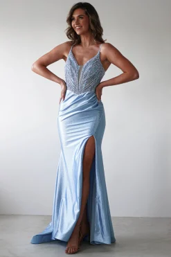 Online Tiah Glitter Embellished Gown | Blue Sommerkleider|Sommerkleider