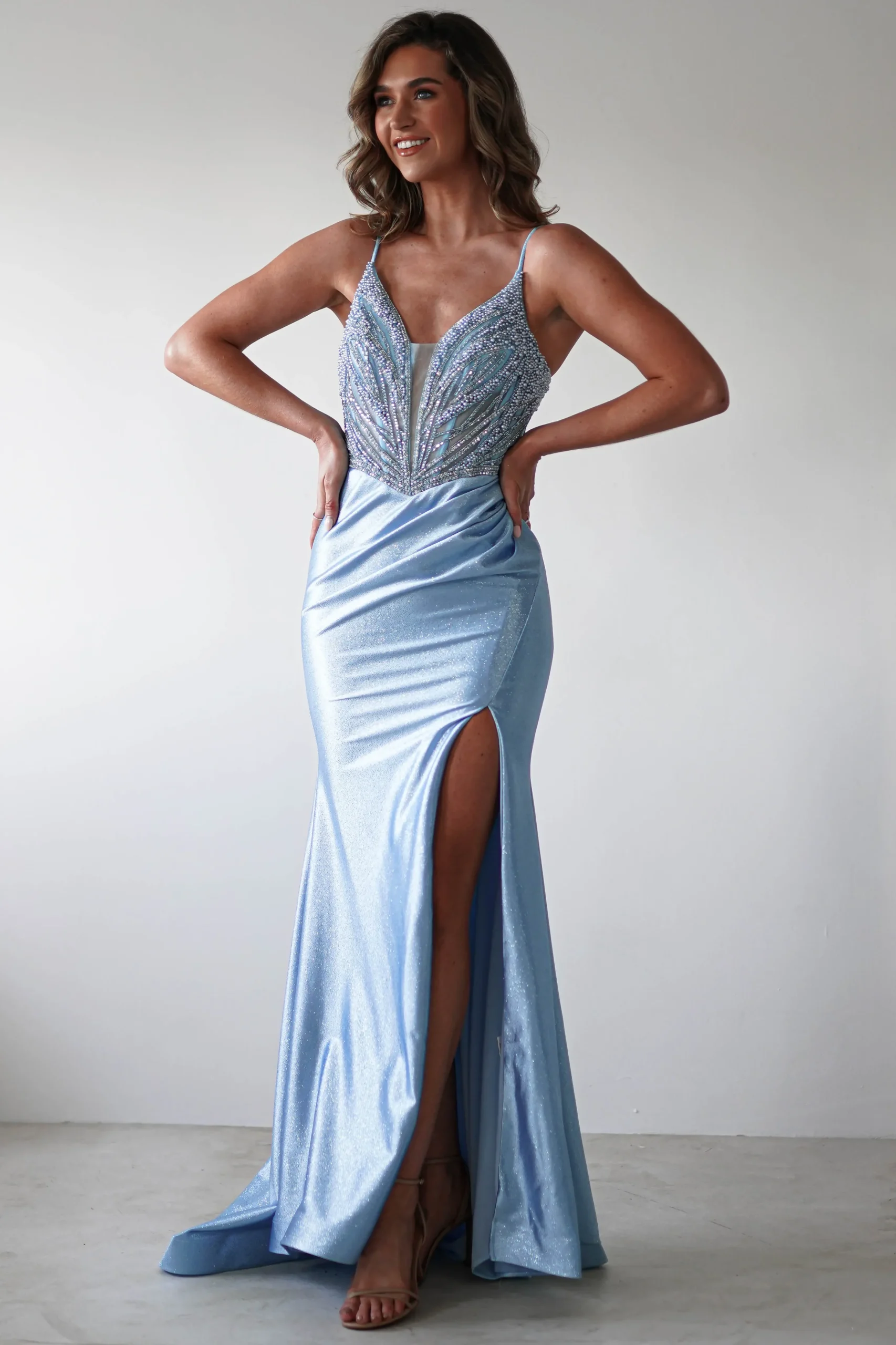 Online Tiah Glitter Embellished Gown | Blue Sommerkleider|Sommerkleider