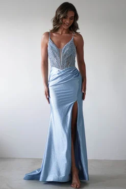 Online Tiah Glitter Embellished Gown | Blue Sommerkleider|Sommerkleider