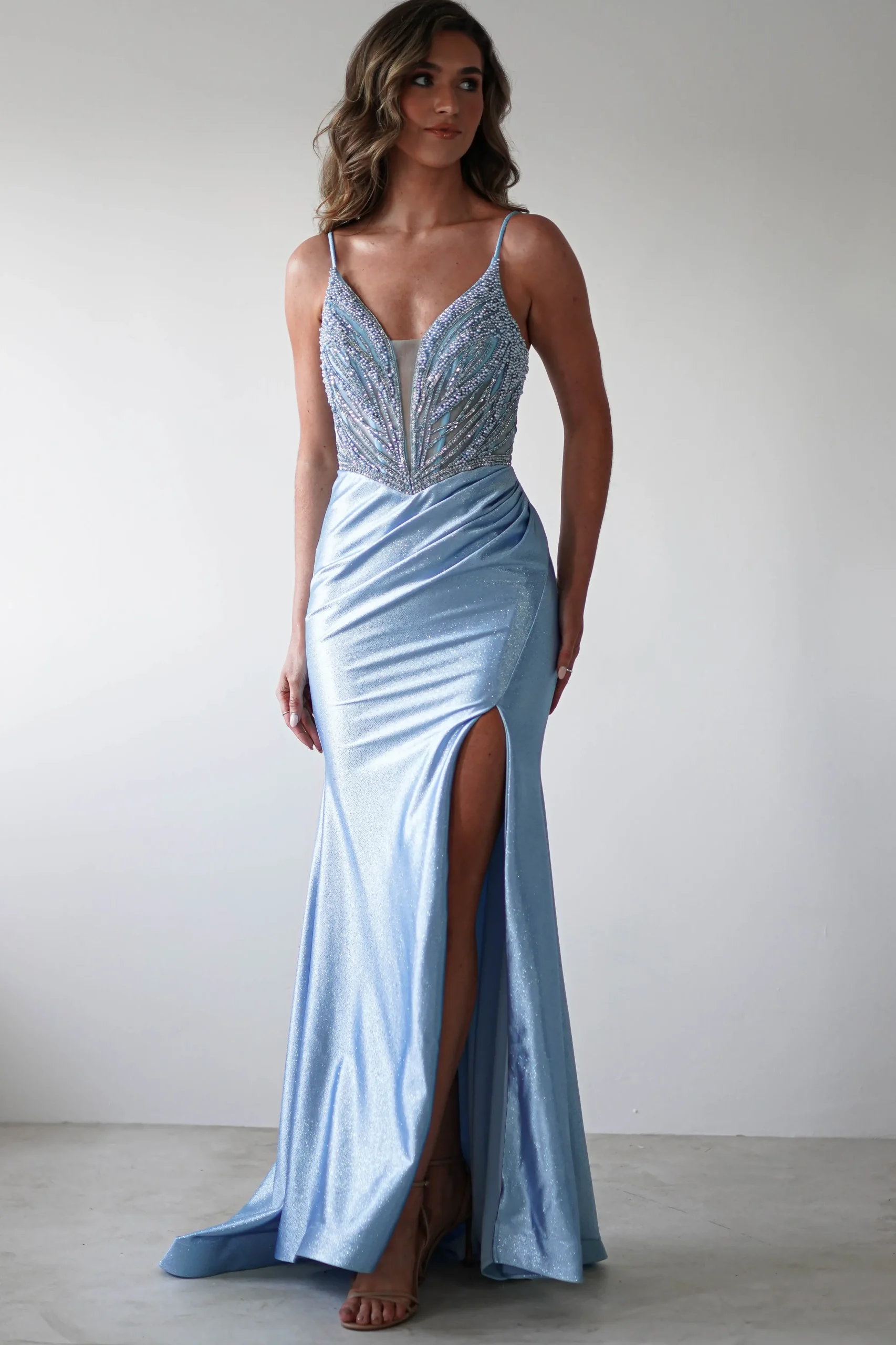 Online Tiah Glitter Embellished Gown | Blue Sommerkleider|Sommerkleider