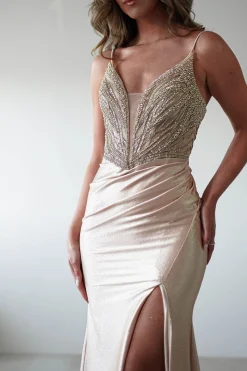 Fashion Tiah Glitter Embellished Gown | Gold Sommerkleider|Sommerkleider