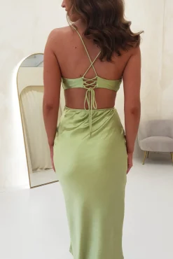 Outlet Tilda Soft Satin Midi Dress | Lime Mittellange Kleider|Midi-kleider