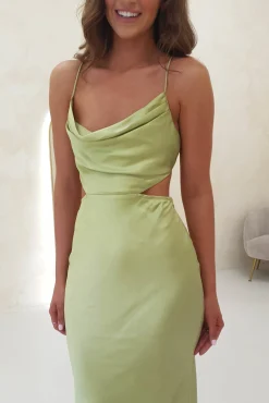 Outlet Tilda Soft Satin Midi Dress | Lime Mittellange Kleider|Midi-kleider