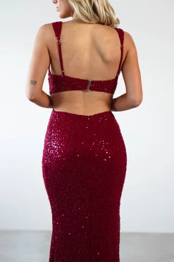 Fashion Tora Cut Out Sequin Maxi Dress | Dark Red Lange Kleider|Maxikleider