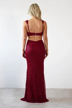 Fashion Tora Cut Out Sequin Maxi Dress | Dark Red Lange Kleider|Maxikleider