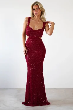 Fashion Tora Cut Out Sequin Maxi Dress | Dark Red Lange Kleider|Maxikleider