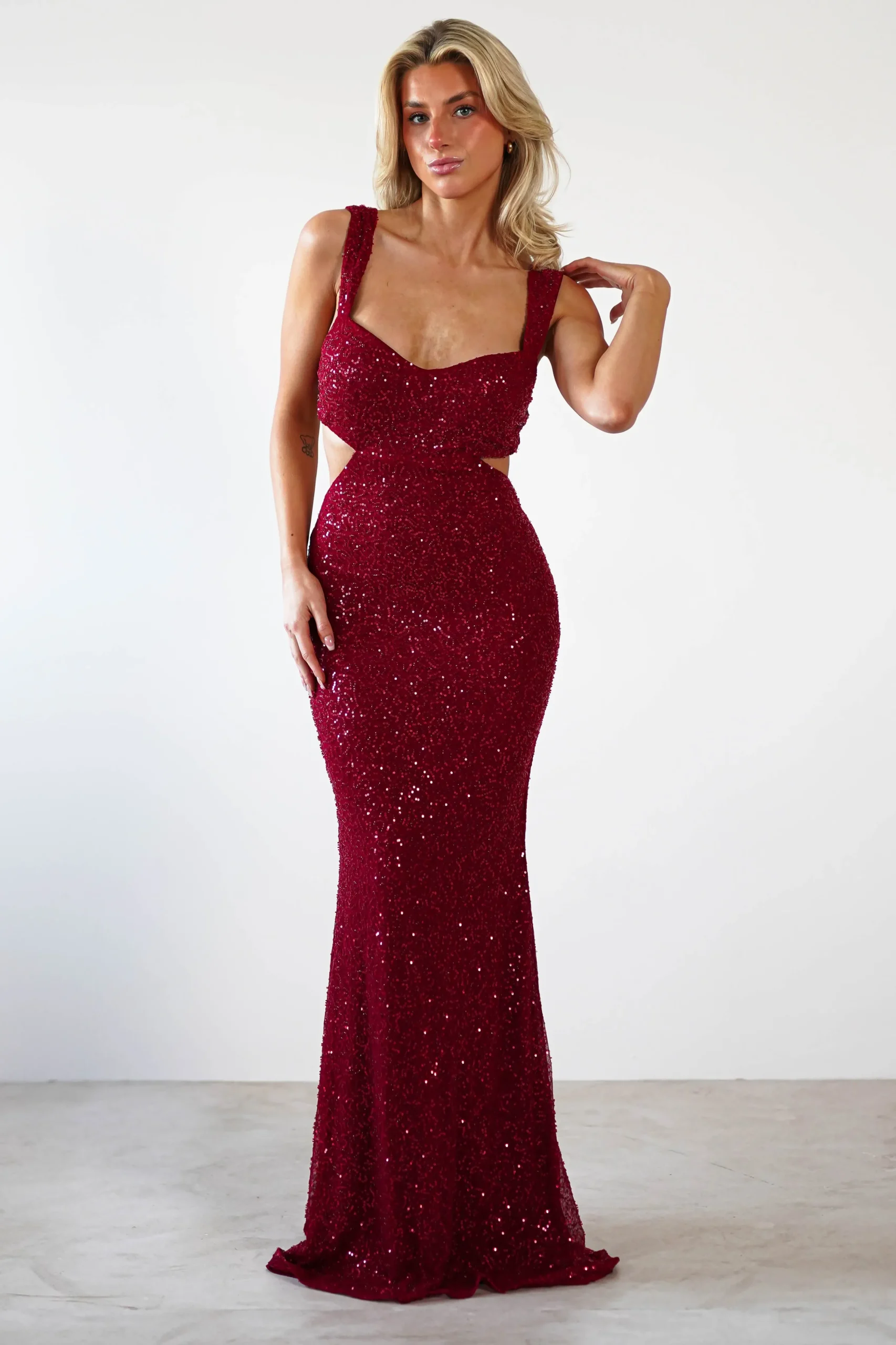 Fashion Tora Cut Out Sequin Maxi Dress | Dark Red Lange Kleider|Maxikleider