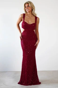 Fashion Tora Cut Out Sequin Maxi Dress | Dark Red Lange Kleider|Maxikleider