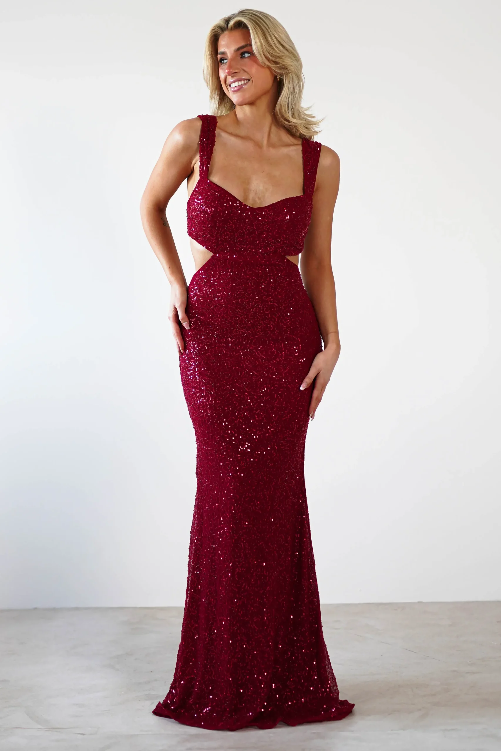 Fashion Tora Cut Out Sequin Maxi Dress | Dark Red Lange Kleider|Maxikleider