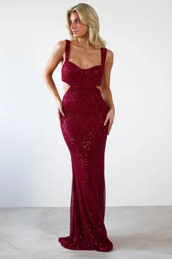 Fashion Tora Cut Out Sequin Maxi Dress | Dark Red Lange Kleider|Maxikleider
