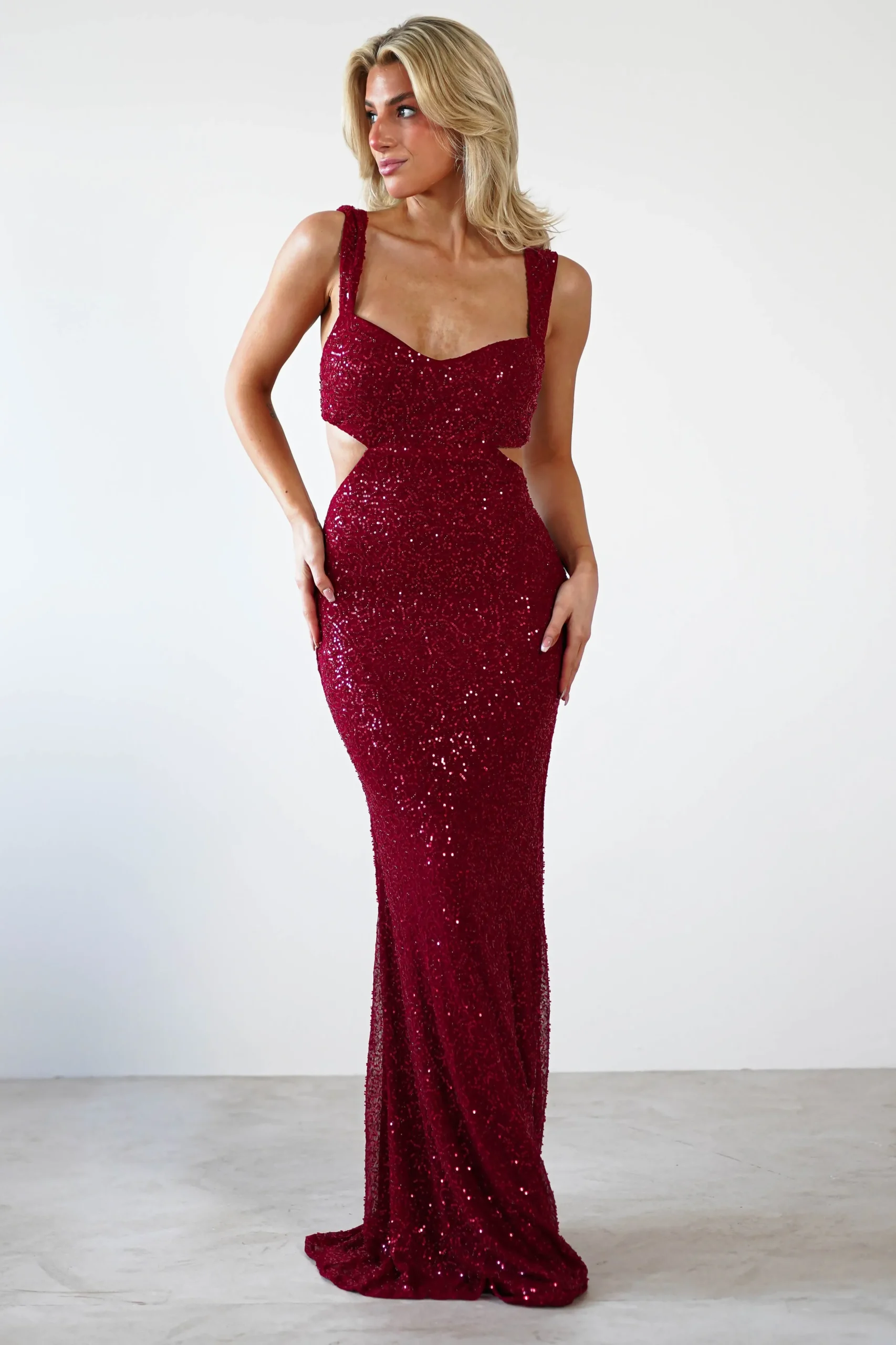 Fashion Tora Cut Out Sequin Maxi Dress | Dark Red Lange Kleider|Maxikleider