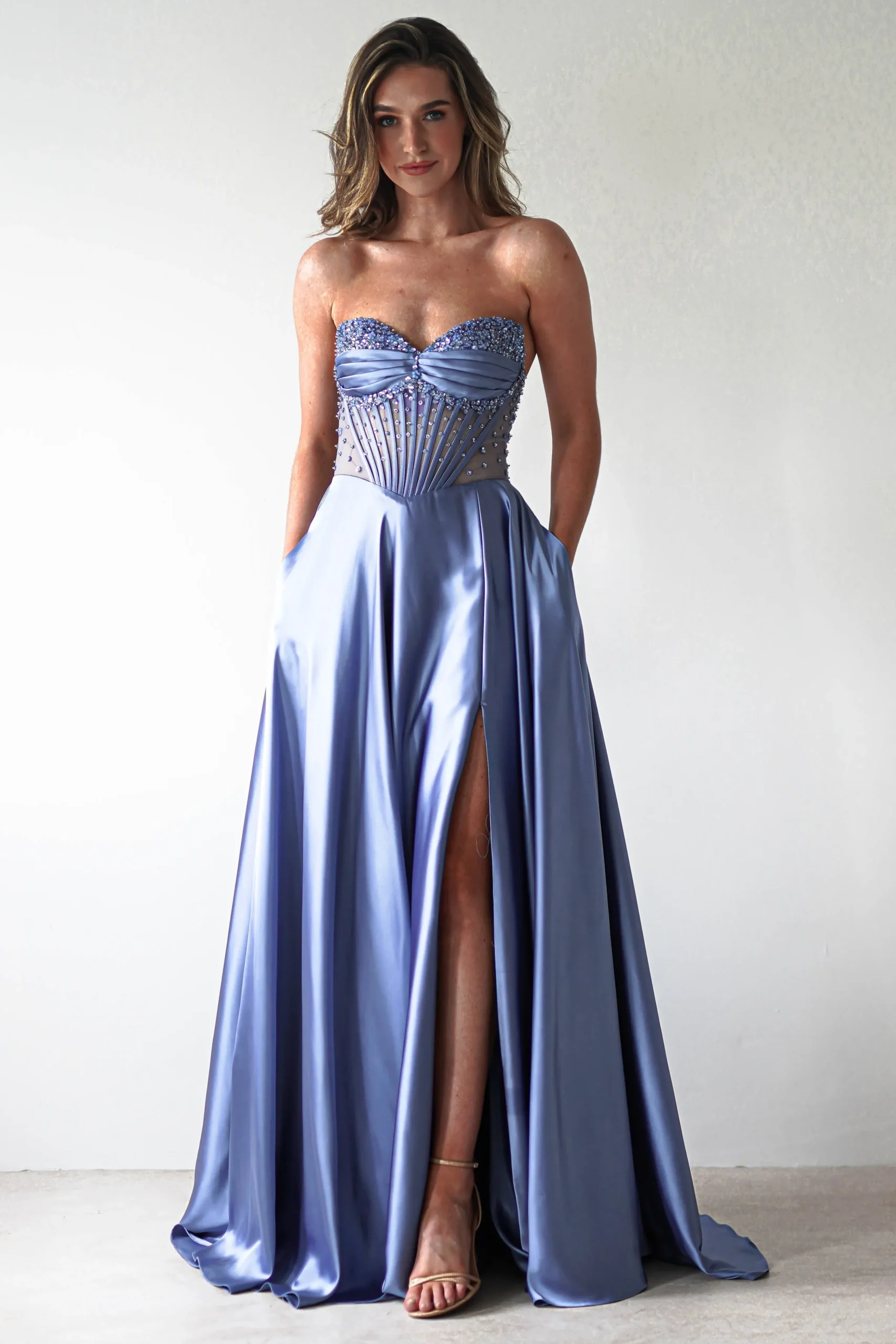 Discount Tullie Satin A-Line Maxi Dress | Smokey Blue Lange Kleider|Maxikleider