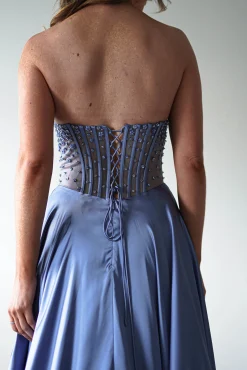 Discount Tullie Satin A-Line Maxi Dress | Smokey Blue Lange Kleider|Maxikleider