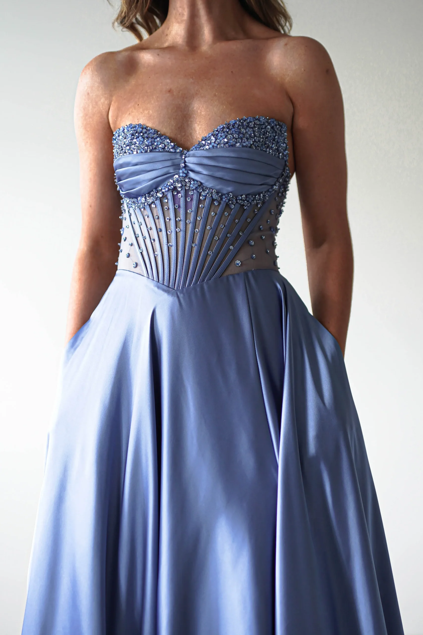 Discount Tullie Satin A-Line Maxi Dress | Smokey Blue Lange Kleider|Maxikleider