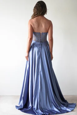 Discount Tullie Satin A-Line Maxi Dress | Smokey Blue Lange Kleider|Maxikleider