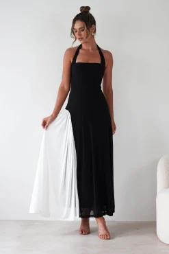 Sale Unika Halterneck Maxi Dress | Black/White Kleider Für Besondere Anlässe|Lange Kleider
