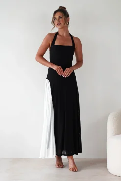 Sale Unika Halterneck Maxi Dress | Black/White Kleider Für Besondere Anlässe|Lange Kleider