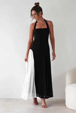 Sale Unika Halterneck Maxi Dress | Black/White Kleider Für Besondere Anlässe|Lange Kleider