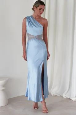 Outlet Valentina Soft Satin Maxi Dress | Blue Lange Kleider|Maxikleider