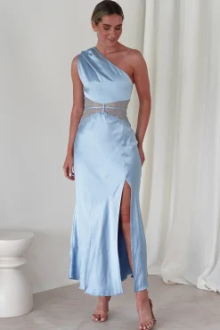 Outlet Valentina Soft Satin Maxi Dress | Blue Lange Kleider|Maxikleider