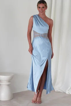 Outlet Valentina Soft Satin Maxi Dress | Blue Lange Kleider|Maxikleider