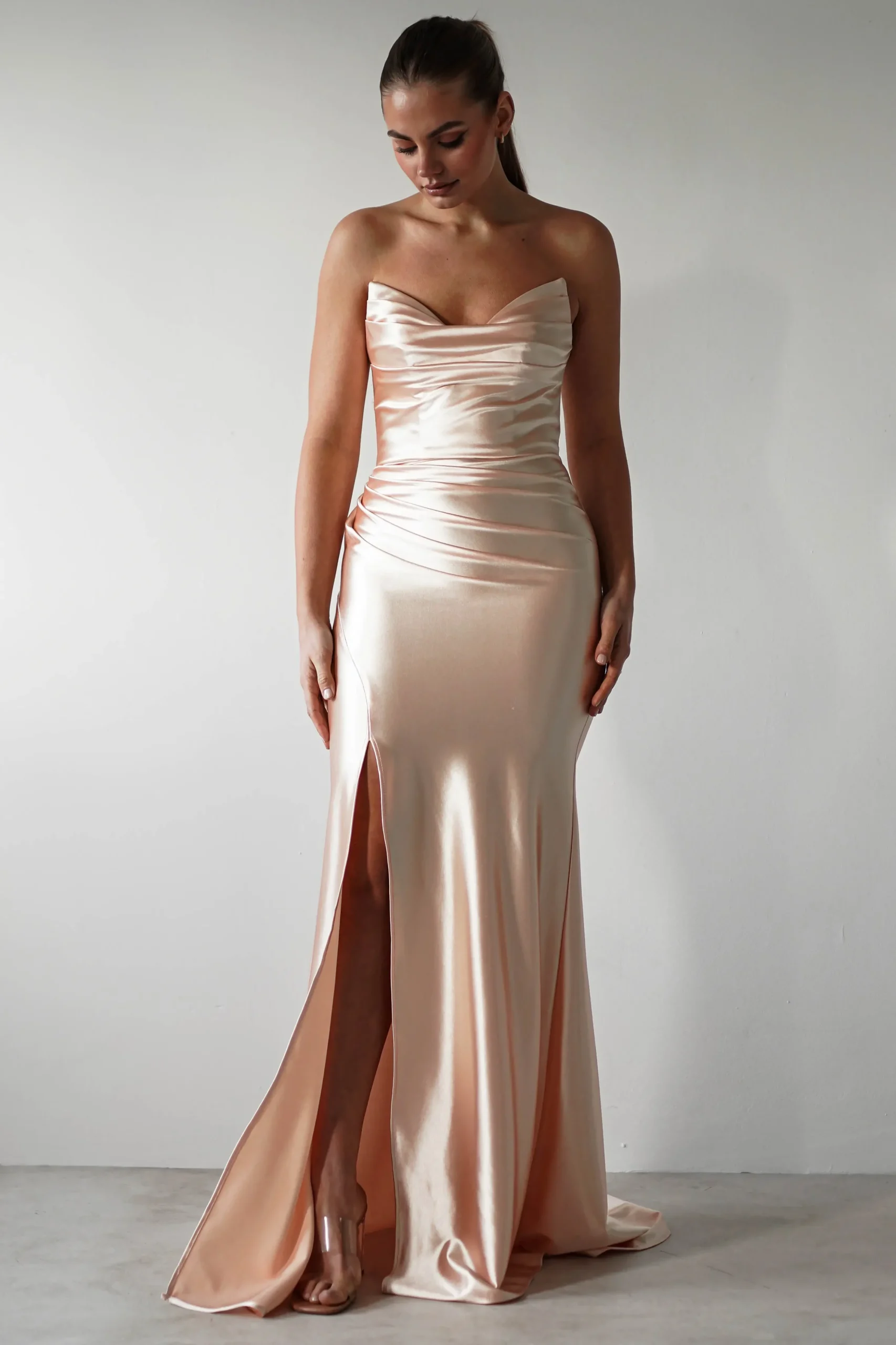 Best Venice Strapless Bodycon Gown | Light Gold Lange Kleider|Maxikleider