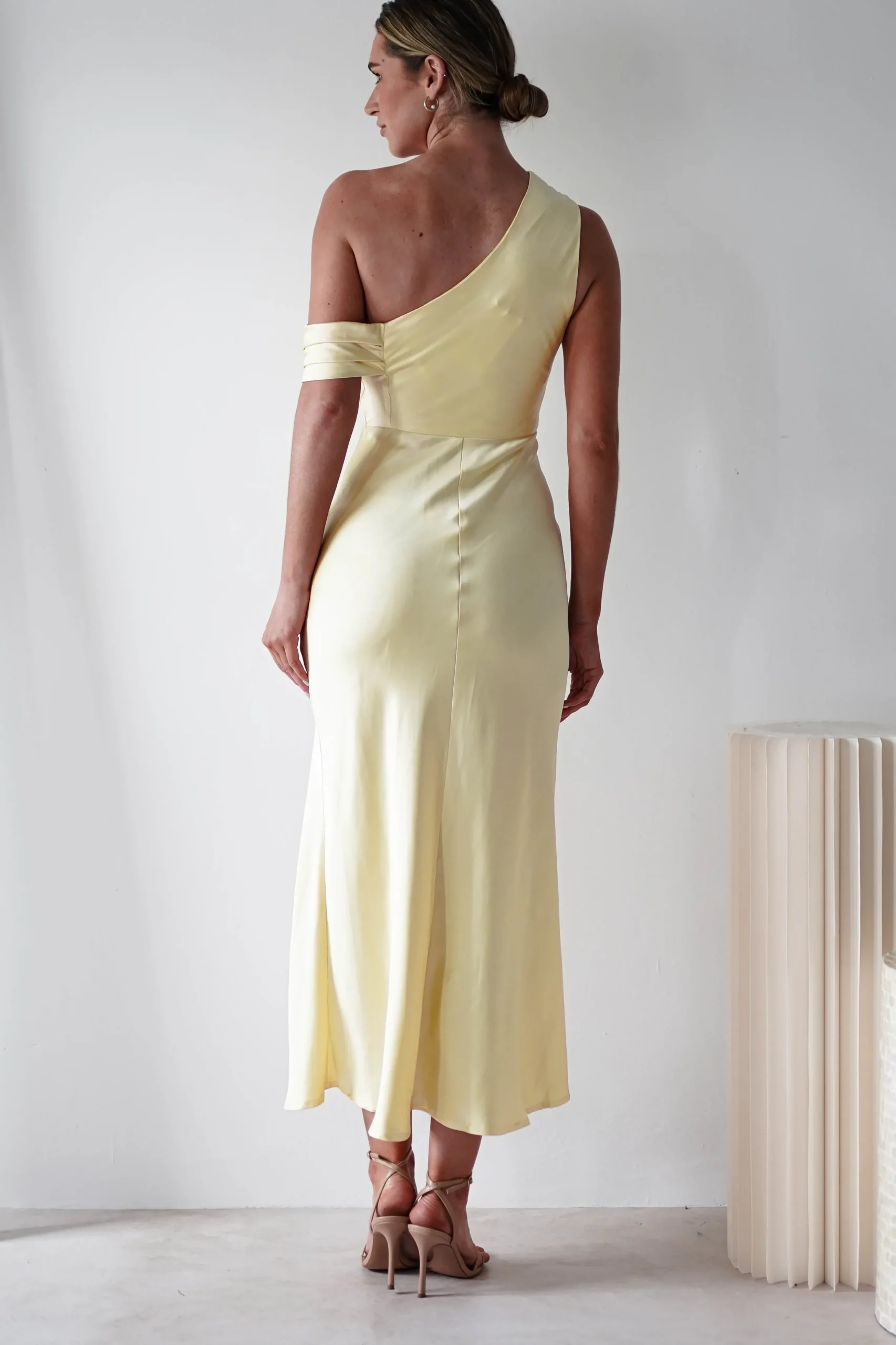 New Zeila Soft Satin Maxi Dress | Yellow Lange Kleider|Maxikleider