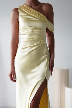 New Zeila Soft Satin Maxi Dress | Yellow Lange Kleider|Maxikleider